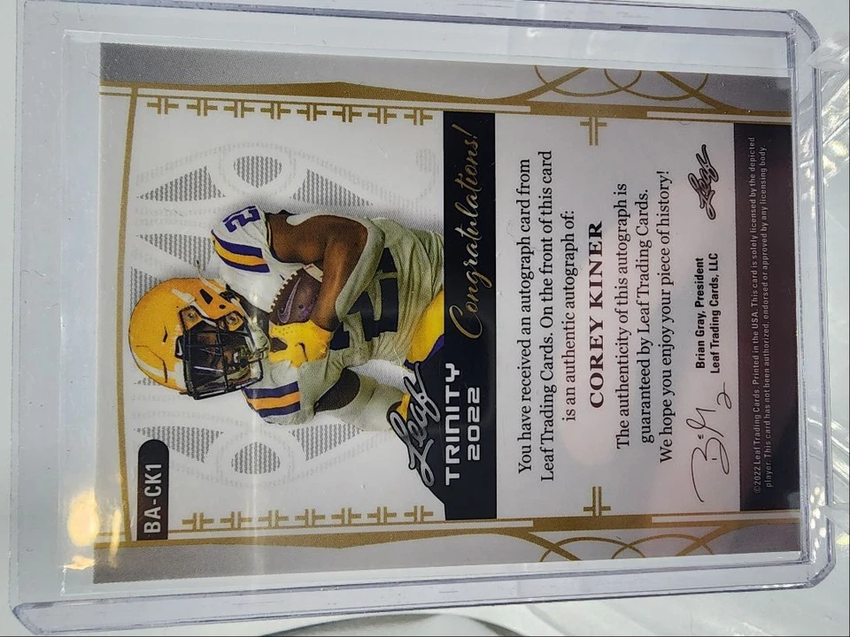 2022 Leaf Trinity Emerald Corey Kiner Auto 8/25 LSU Tigers #BA-CK1 - Image 2 of 2
