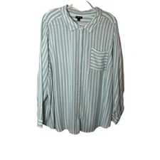 Torrid blue white striped Rayon Slub Drop Shoulder Button-Front Shirt plus sz 4