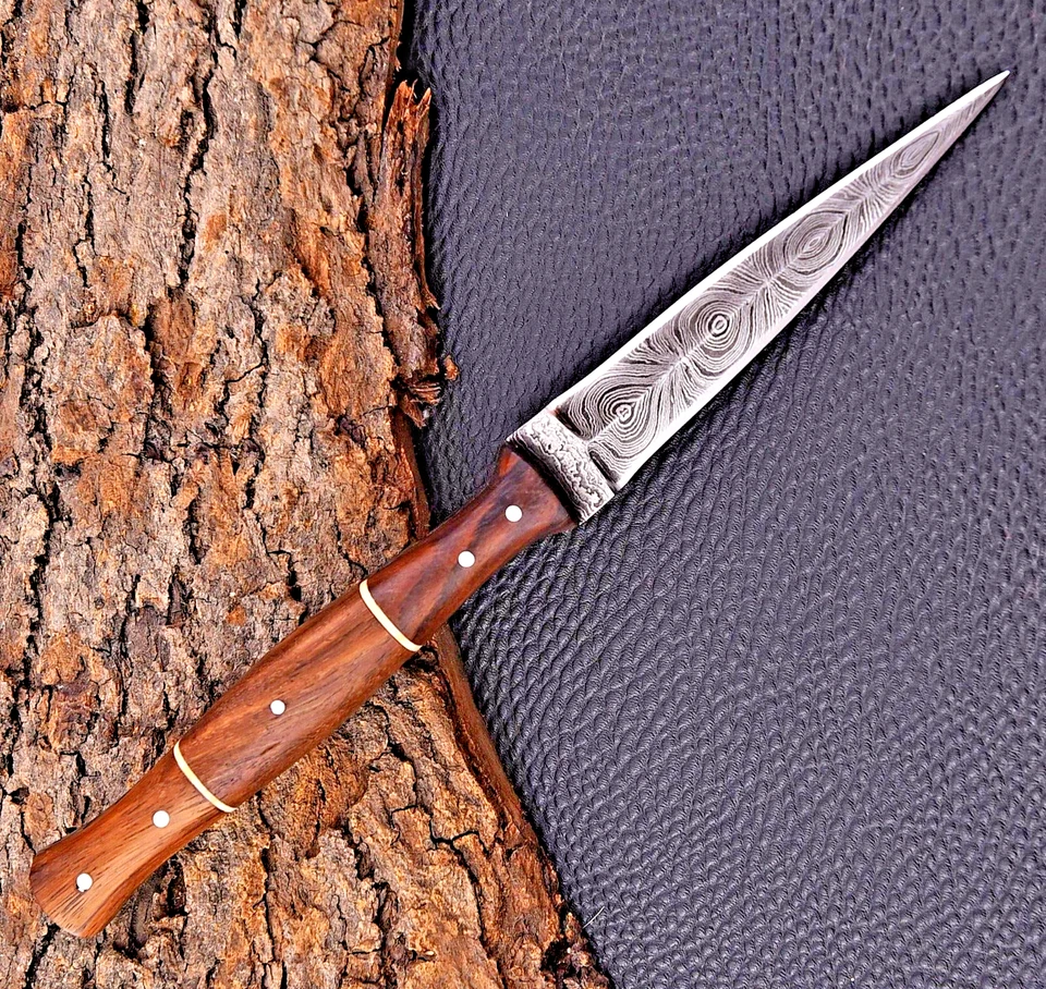 CUSTOM HAND MADE FORGED DAMASCUS STEEL HUNTING BOOT KNIFE WOOD HANDLE 1615 - Image 3 of 4