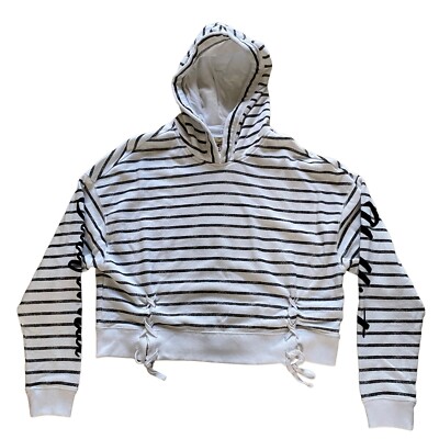 HOLLISTER California Women’s Crop Black White Striped Hooded Sweatshirt Sz  S