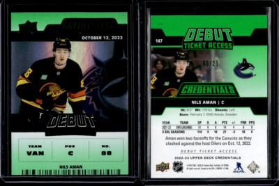 2022-23 Upper Deck Credentials Debut Ticket Access Emerald Nils Aman /25