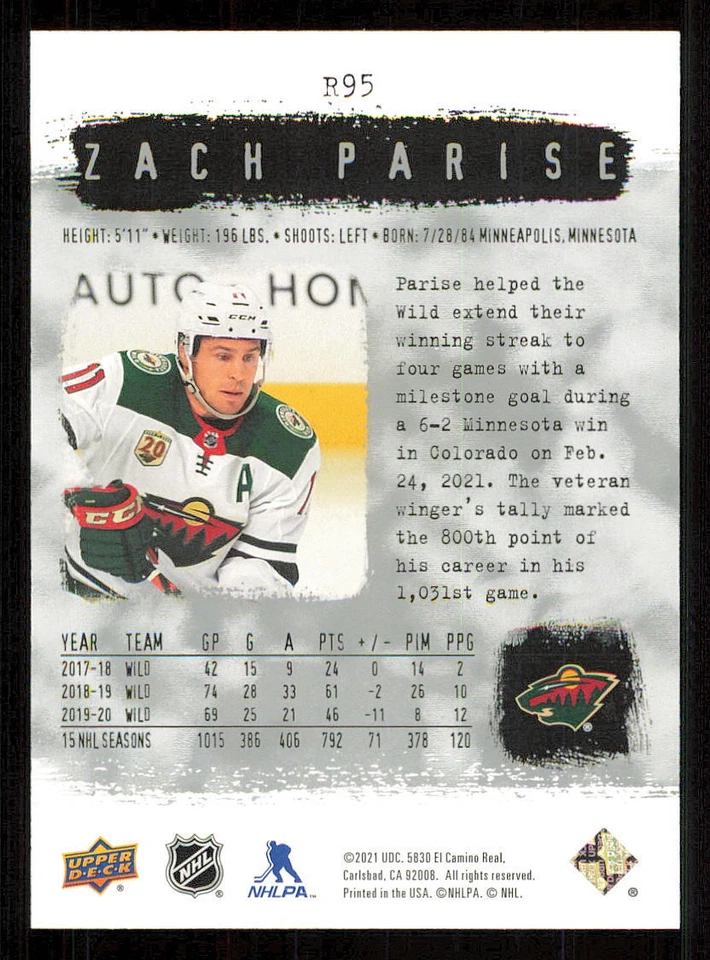 2020-21 SP Authentic '00-01 Retro #R95 Zach Parise - Image 2 of 2