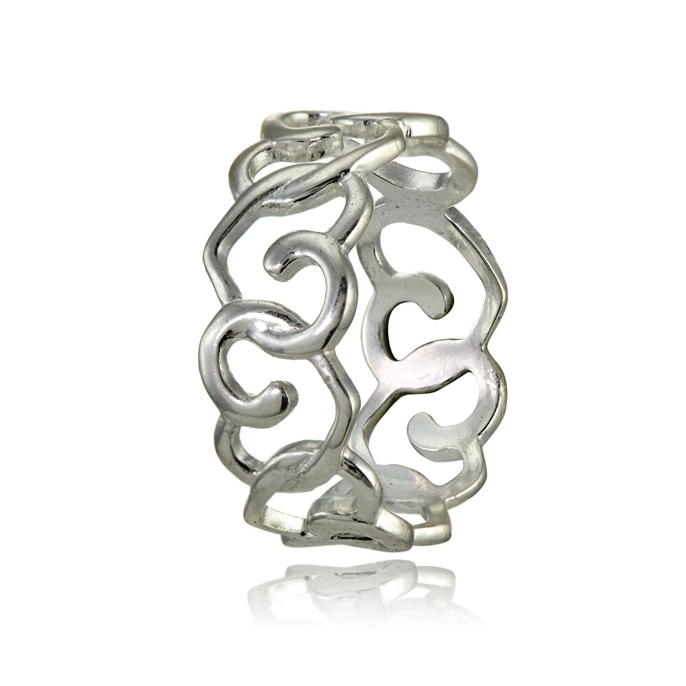 Hoops & Loops Sterling Silver Two-Tone Intertwining Hearts Eternity Band Ring - Sizes 5-10 - View #13