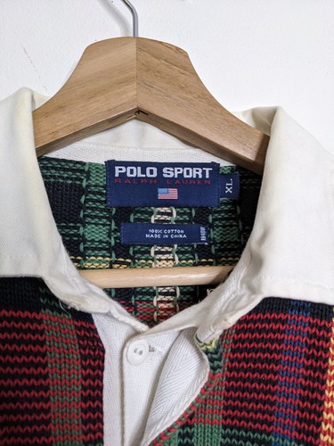 Polo Sport Ralph Lauren Knit Rugby Shirt Mens Extra Large Red Tartan Plaid 90s - Picture 3 of 12