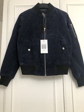 The Jacket Maker Ava Ma-1 Blue Suede Bomber Jacket Womens Size S Rrp £270