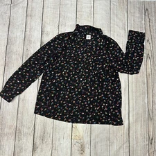 Cabi #3423 Ferris Black Printed Long Sleeve Button Down Career Blouse Large