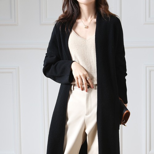 Super Long Cardigan Pullover Mantel 100% Wolle Strick Damen Langarm Outwear Gr. - Bild 11 von 33
