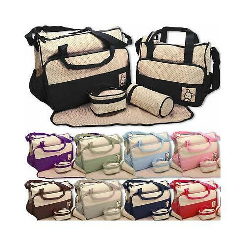 5pc Baby Bags Set Mummy Changing Nappy Diaper Tote Large & Small Bag Mat Bottle