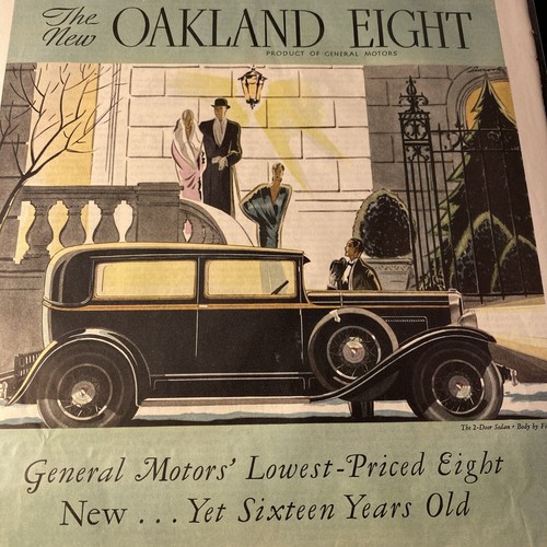 3 GM OAKLAND EIGHT 1930 2 pg Ads old car Art Deco GM Seaside White Doves park - Picture 8 of 12