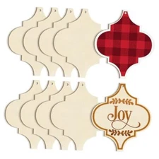 Large Christmas Wooden Ornaments to Paint 10Pcs, DIY Blank Unfinished Bulb Wide