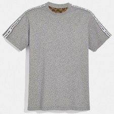 COACH 'Signature Tape' Designer T-Shirt Men's M Heather Gray 100 Cotton  NWT 