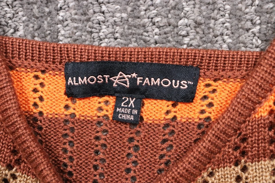 Top corto tejido casi famoso para mujer 2X rayas multicolor tejido abierto Cottagecore Foto 2 de 4