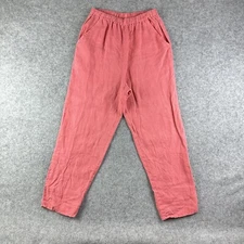Match Point Linen Pants Womens M Coral Pull On Wide Tapered Leg Beach Lagenlook*