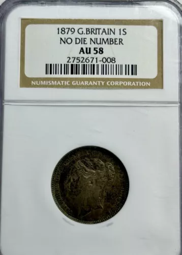 1879 Great Britain 6 Pence 6P No Die Number NGC AU58 Strong Strike Even Toning