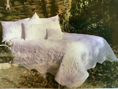 New Casa Tessile County Farm White Cotton Twin Tufted Quilt Comforter 74 x89 