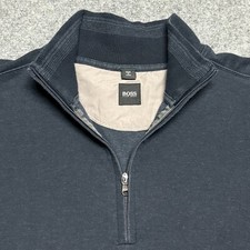 Hugo Boss Sweater Men XL Navy Blue 1/4 Zip Pullover Long Sleeve Sweatshirt