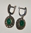 Chapal Zenray NF 925 14K GOLD STERLING SILVER EARRINGS Green Stones~Marcasites — photo 1