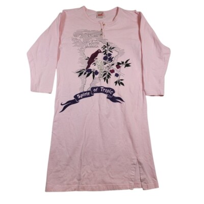 VTG Mondi Henley Neck Sleepwear Graphic Shirt Dress Sz Small Pink Made in Italy
