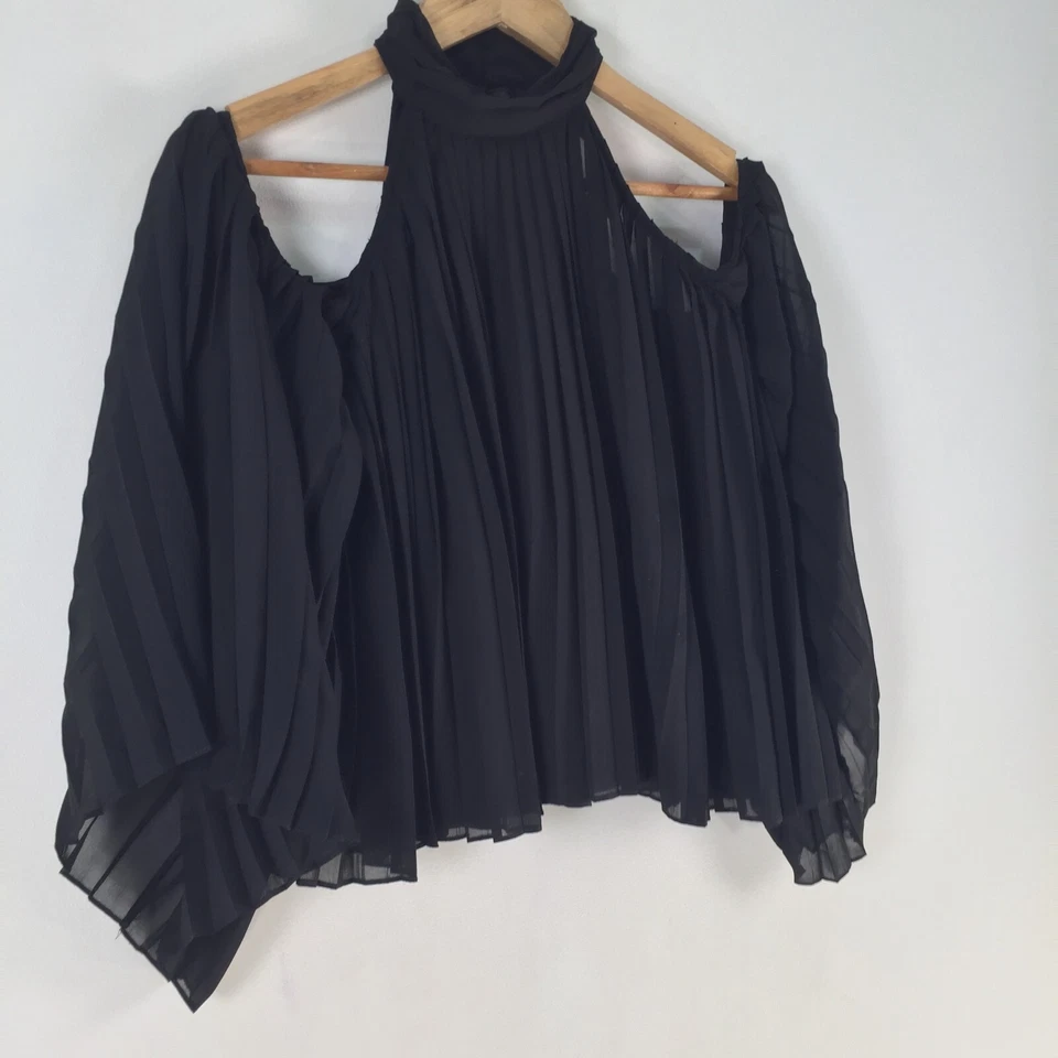 Walter baker blouse womens size S black sheer long sleeve cold shoulder 099038 - image 2 of 4
