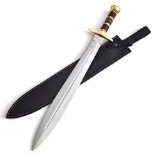 Handcrafted Battle Ready Short Sword Stainless Steel Blade Brass Guard & Sheath