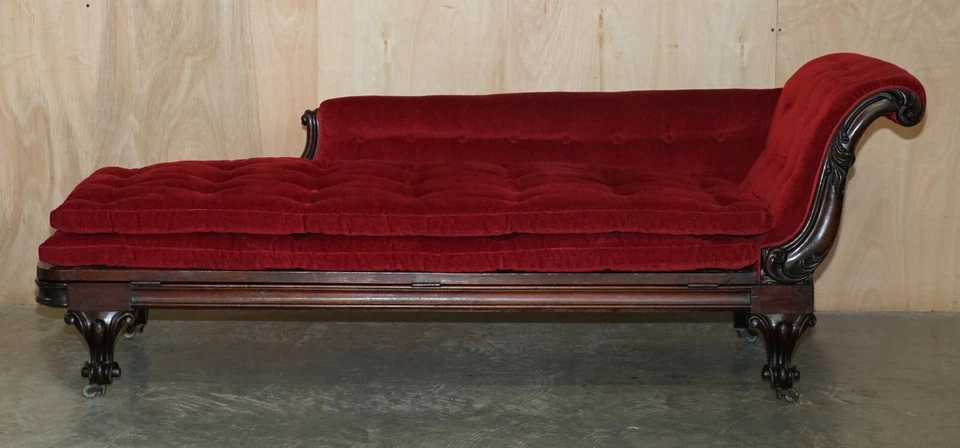 RARE ANTIQUE WILLIAM IV CIRCA 1830 MAHOGANY CHESTERFIELD EXTENDING CHAISE LOUNGE - Image 3 of 4