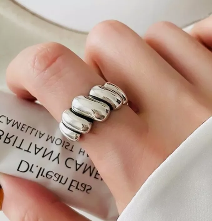 925 Solid Sterling Silver Ring Adjustable Chunky Ring Layered Ring Thumb Ring