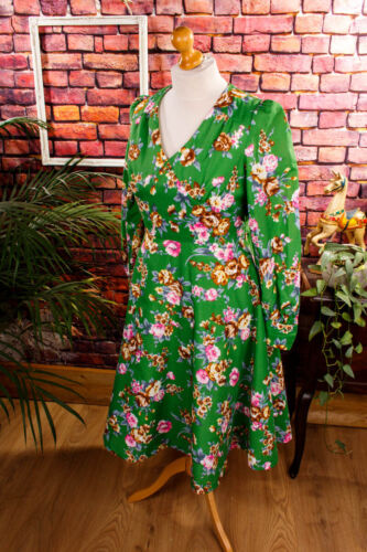 Vintage orig años 60 vestido de verano vestido verde patrón falda 42 44 - Imagen 1 de 9