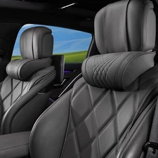 Car Headrest Memory Foam Neck Pillow for Driving with Genuine Nappa Leather C...