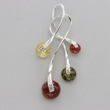 Multi-Color BALTIC AMBER Swirl Pendant - 925 STERLING SILVER - Poland 1434e
