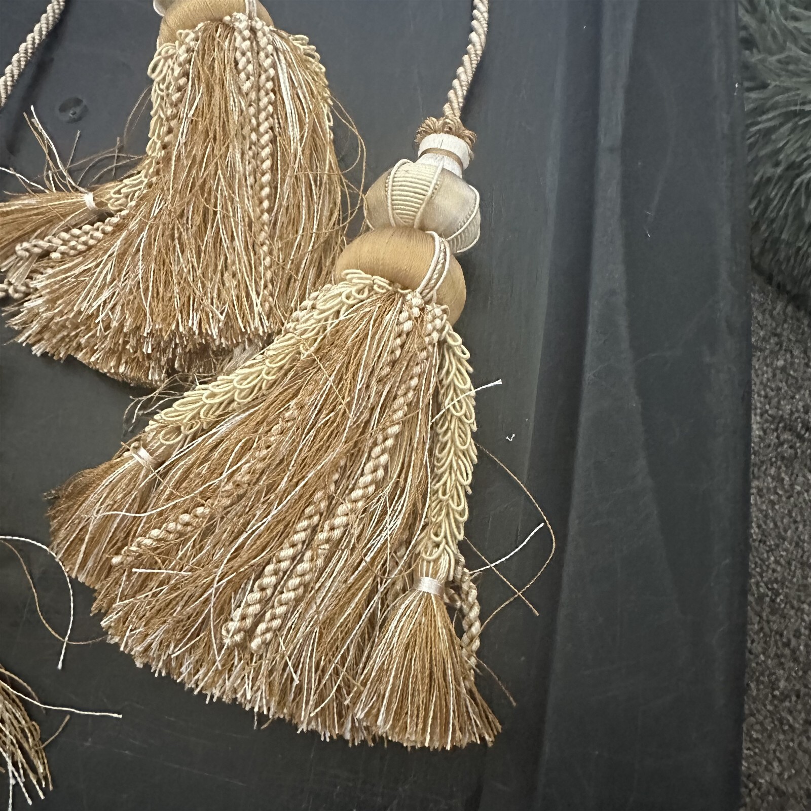  CURTAIN TIEBACK Pair DRAPERY TASSEL Set of 2 Gold Cord Tassel Fringe Ball