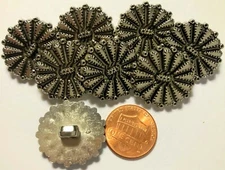 8 Flat Top Slightly Oval Silver Tone PLASTIC Shank Buttons 15/16" 24mm Long 3627