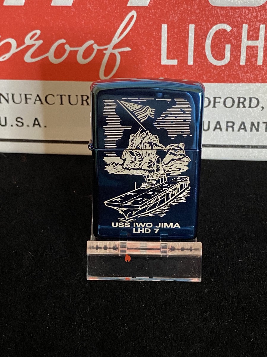 Vintage Zippo Lighter USS Iwo Jima LHD 7 Ship Mint Blue Ice