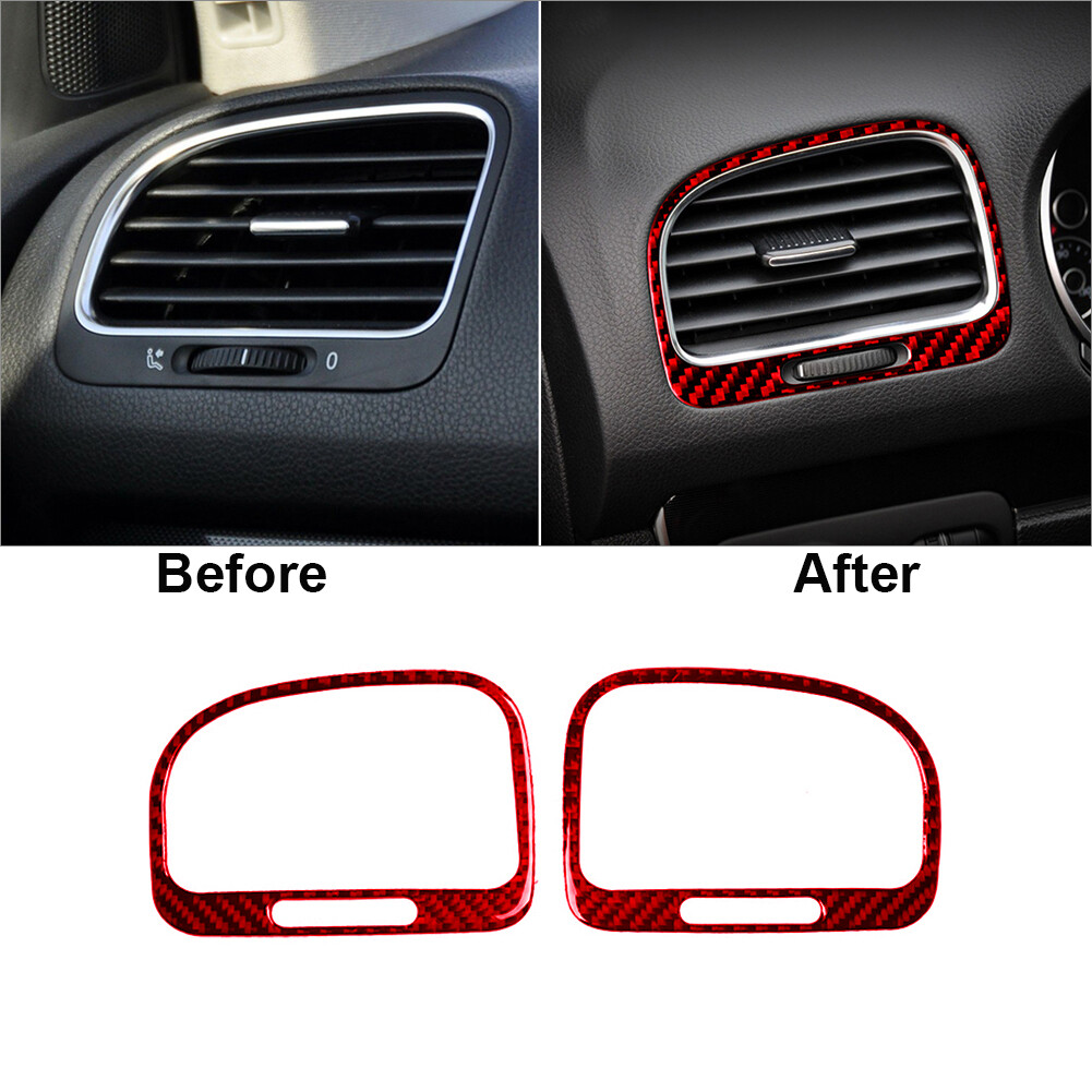 2x Red Carbon Fiber Side AC Air Vent Cover Trim For VW Golf 6 MK6 GTI 2008-2012