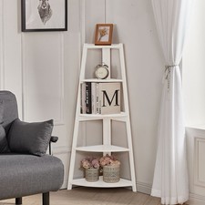5 Tier White Corner Ladder Shelf Unit Freestanding Bookcase Plant Display Stand