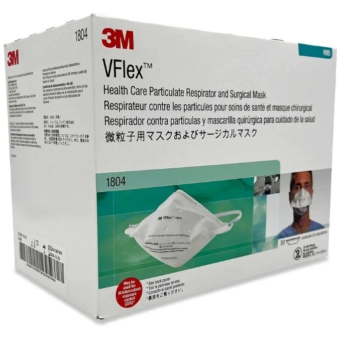 50 PCs 3M VFlex 1804 Particulate Respirator NIOSH N95 Surgical Masks