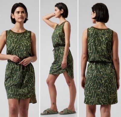 Athleta Rincon Green Printed Sleeveless Dress Women s Size M Army Print Camo
