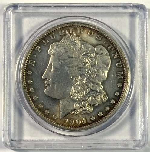 1904o Morgan Silver Dollar, AU/BU in Plastic Holder, Free Shipping! Nice Toning!