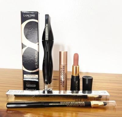 4pcs Lancome Makeup Le8 Mascara 01/ Eyeliner 02/ mini Lipstick & mini Mascara