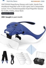 YOCTOSUN Headband Magnifier 4 LED Rechargeable Adjustable 1X-3.5X Blue open box