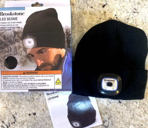 BROOKSTONE LED BEANIE Black - with 3 Light Modes - Headlamp Hat Cap NEW IN BOX