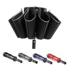 Inverted Umbrella - 48Inch Large Windproof Umbrella with Reflective Black