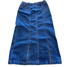 vtg no fuze denim skirt 10/12 pocket 1990  s blue mid length