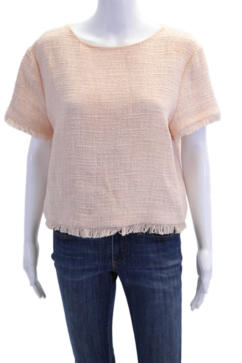 Kate Spade New York Womens Cotton Tweed Short Sleeve Blouse Top Pink Size 14