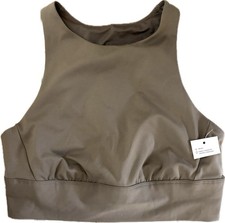 NWOT Womens All In Motion Large Taupe High Neck Longline Sports Bra Keyhole Back