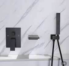Wall Mounted Waterfall Bathtub Faucet Tub Filler Matte Black With Hand Shower