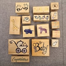 Mounted Rubber Stamps Baby New Born Baby Shower Expecting Set of 15