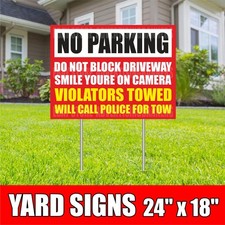NO PARKING Yard Sign with H-Stakes Lawn Sign DO NOT BLOCK DRIVEWAY TOWED
