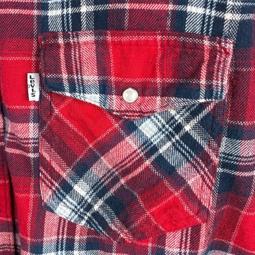 VTG Levis Pearl Snap Flannel Shirt Mens M Red Plaid Western Outdoor Cowboy Y2K - Picture 7 of 9