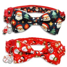 Mieemiu 2 Pack Christmas Cat Collar with Bow Tie, Adjustable Breakaway Collar...