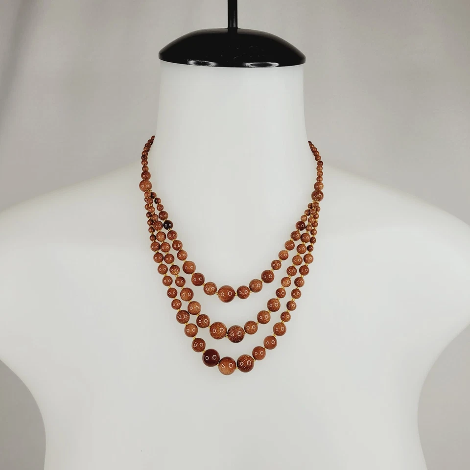 Conjunto de collar y pulsera babero joyería moda cuentas vidrio goldstone multihilo Foto 3 de 4